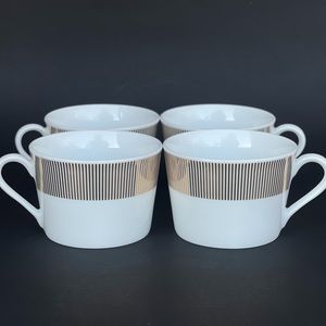 4 Oneida Sakura China Starburst White With Gold Striped Trim Flat Mugs Tea Cups